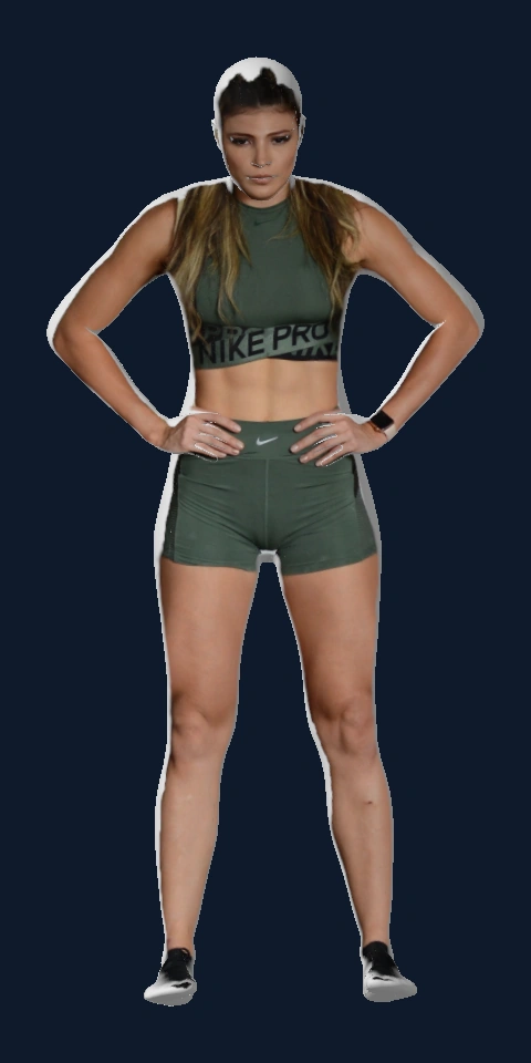Photo-colored body preview in the same pose as the person shown